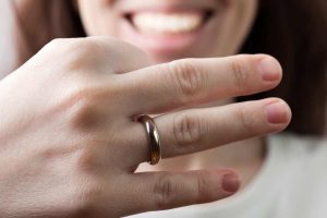 Wedding ring on finger